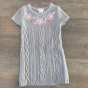 Gray Cable Knit Dress with Floral Embroidery
